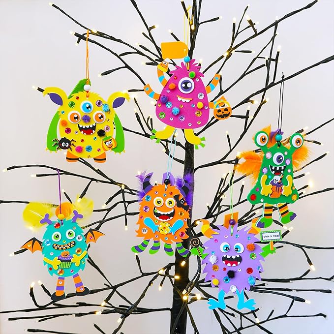 Winlyn 24 Sets Halloween Crafts for Kids Individual Halloween Craft Kits Fall Crafts DIY Monster Ornaments Foam Monster Crafts Halloween Arts and Crafts for Kids Classroom Art Activities Party Favors