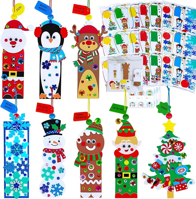 Winlyn 24 Sets Christmas Craft Kits Winter Crafts DIY Christmas Ornaments Decorations Craft Kits Festive Foam Stickers Christmas Arts and Crafts for Kids Holiday Home Classroom Activities Party Favors