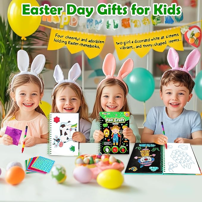 Foil Art Craft Activity for Kids: Fun DIY Toy Sticker Kit, No Mess Creative Travel Supply Set, Idea Birthday Easter Basket Stuffers Valentines Gift for Girl Boy Toddler 4 5 6 7 8 9 Year Old (Farm)