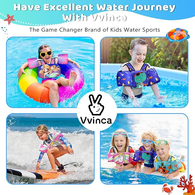 Vvinca Separable Toddler Swim Vest Fit 22-66 Lbs（1-6 Years）|2025 Newest 3 in 1 Pool Float & Arm Bands Boys and Girls, Adjustable Sturdy Safety for Infant 1 2 3 4 5 6 Year