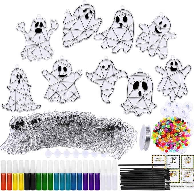 Winlyn 27 Sets Halloween Ghost Suncatchers Ornaments Decorations DIY Window Paint Art Suncatchers Halloween Craft Kits Suncatchers Painting Kits for Kids Classroom Activities Art Projects Part Favors