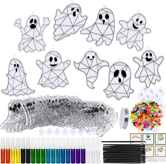 Winlyn 27 Sets Halloween Ghost Suncatchers Ornaments Decorations DIY Window Paint Art Suncatchers Halloween Craft Kits Suncatchers Painting Kits for Kids Classroom Activities Art Projects Part Favors