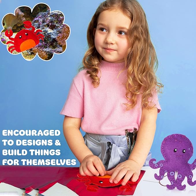 MOMOTOYS Kids Sewing Kit for Kids, Fun & Educational Mermaid and Sealife Sew Craft Set for Boys and Girls Ages 8-12, Complete Beginner Sewing Kit with Felt Plushie for Creative DIY Projects