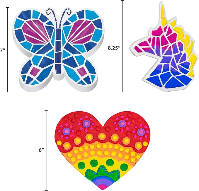 Creative Roots Mosaic Butterfly, Unicorn, & Heart Stepping Stone, Includes 3-Pack 7-Inch Ceramic DIY Stepping Stone & 6 Vibrant Paints, Paint Your Own Stepping Stone for Kids Ages 8+