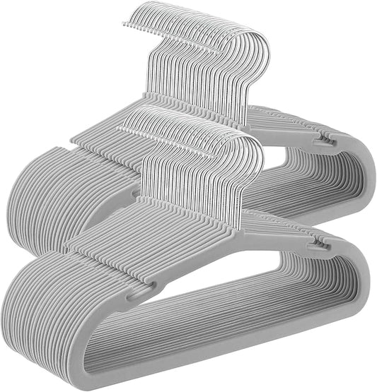 SONGMICS Baby Hangers 50 Pack, 11 x 6.9 Inches, Kids Hangers for Closet, Non-Slip Velvet Hangers, Childrens Hangers, Space-Saving Clothes Hangers, Wide Shoulder Notches, Dove Gray UCRF037G01