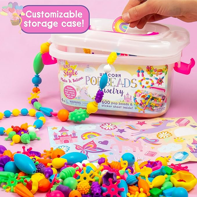 Just My Style Make & Believe Unicorn Pop Beads, 500+ Snap-Together, DIY, Bead Kit for Girls, Jewelry Set, Great Travel & On The Go Activity for Kids Ages 4, 5, 6, 7, 8