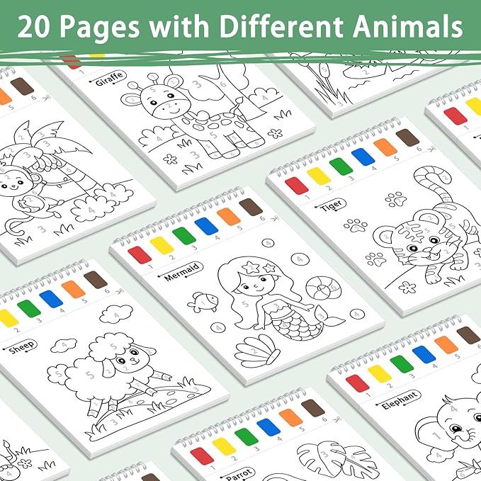 SOCOLER Paint with Water Coloring Books for Toddlers, Animal Theme Mess Free Watercolor Painting Papers for Kids Travel Coloring Kit with 2 Brushes Art Craft Birthday Gift