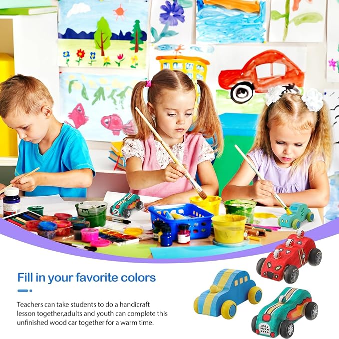 clothmile 6 Pieces DIY Wood Car Toys Unfinished Wooden Cars Toys Wooden Painting Blocks Crafts Kits for Christmas School Students Home Activities Craft Projects Easy Woodworking and Family Time Set