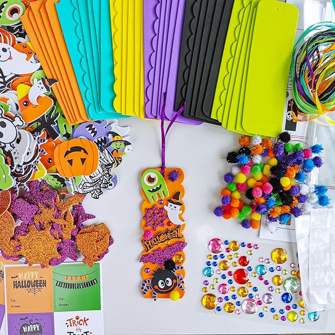 Winlyn 36 Sets Halloween Craft Kits Halloween Crafts Fall Kids Crafts DIY Halloween Bookmarks Art Sets Pumpkin Jack-O'-Lantern Bats Monster Foam Stickers Arts and Crafts for Kids Classroom Activities