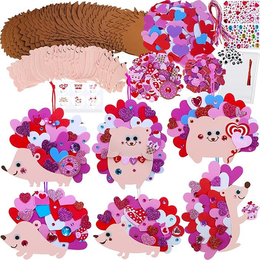 Winlyn 24 Sets Heart Hedgehog Ornaments Decorations Valentine Crafts Kits Heart Hedgehog Art Sets Heart Foam Valentine Stickers for Kids Valentine's Day Party Classroom Activities Gift Exchange