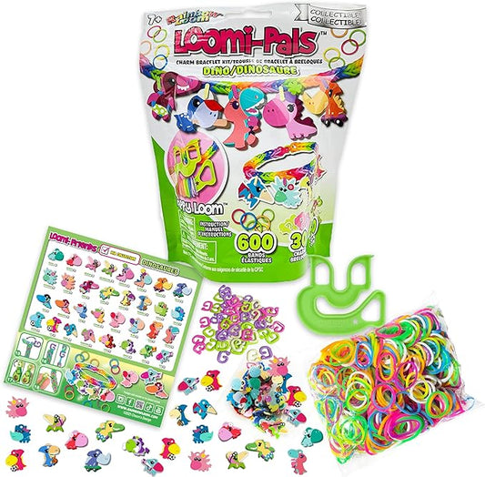 Rainbow Loom® Loomi-Pals Dino Collectible, Features 30 Mystery Cute Dino Themed Charms and 600 Colorful Rubber Bands All in a RESEALABLE Bag, Great Gifts for Boys and Girls 7+