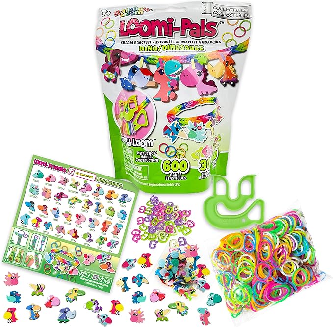 Rainbow Loom® Loomi-Pals Dino Collectible, Features 30 Mystery Cute Dino Themed Charms and 600 Colorful Rubber Bands All in a RESEALABLE Bag, Great Gifts for Boys and Girls 7+