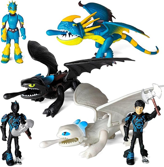 Toysvill Dragons & Vikings Big Action Figures | Light Fury, Night Fury, Deadly Nadder, 2 Hiccup's, Astrid Hofferson | Set of 6 Pcs