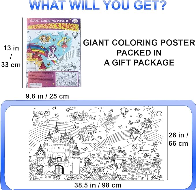 ALEX Art Giant Coloring Poster Unicorn and Fairy - Wall Coloring Posters for Kids - Large Coloring Poster to Color - Jumbo Coloring Sheets Floor Size - Huge Coloring - Big Coloring Pages