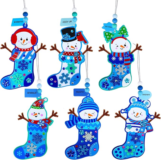Winlyn 24 Sets Christmas Craft Kits Winter Crafts DIY Snowman Stocking Ornaments Decorations Snowman Snowflakes Foam Stickers Arts and Crafts for Kids Classroom Art Activities Holiday Party Favors