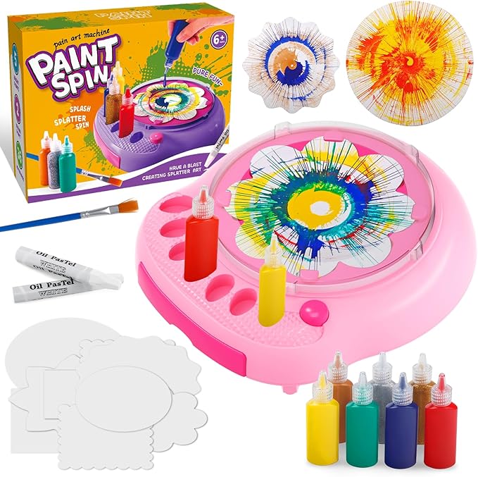 Paint Spin Art Machine Kit for Kids, Arts & Crafts Painting Spinner Toys Kits Sets for Boys & Girls Ages 6 7 8 9 Year Old Pink