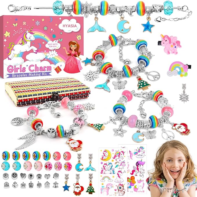 Girls Charm Bracelet Making Kit, Unicorn Toy Gifts for Ages 6 7 8 9 10+ Girls DIY Jewelry Making Kit for 8-12, Perfect Craft Kits Educational Toys - Finger Fine Motor Training and Inspires Creativity