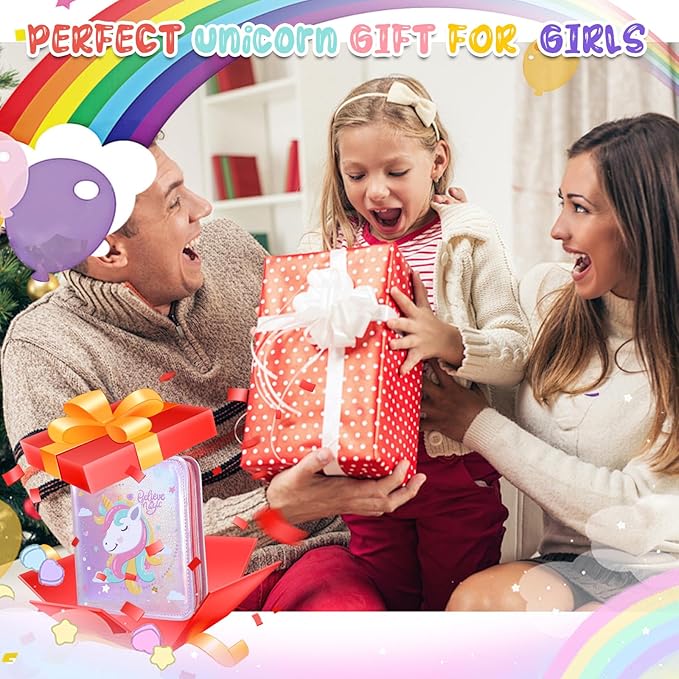 JAMIEWIN Markers Set with Glitter Unicorn Pencil Case, 59 Pcs Art and Craft Supplies Kit for Kids, Unicorn Gifts for Girls 4-9 Year Old for Christmas Birthday