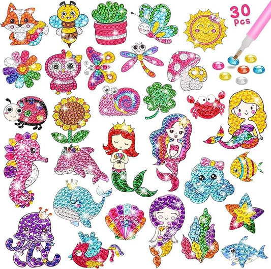 MEIEST 5D DIY Diamond Painting Stickers Kits for Kids, Mermaid Gem Mosaic Stickers Paint by Numbers Set for Children, Boys and Girls,Creative Handmade Art and Craft Gift