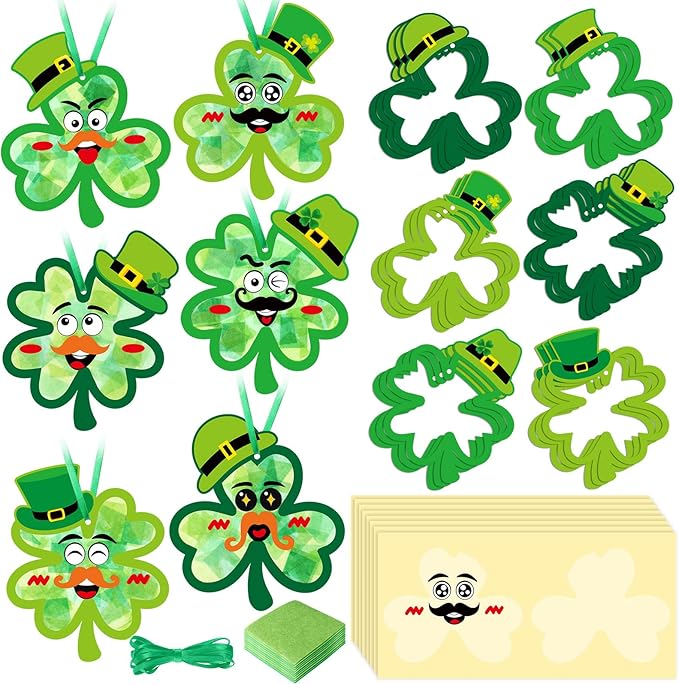 Tinlade 24 Pcs St. Patrick's Day Craft Kit Lucky Shamrock Suncatcher Craft Irish Day Window DIY Tissue Paper Suncatcher Decoration Ornament for Classroom St Patricks Party Favor Supplies