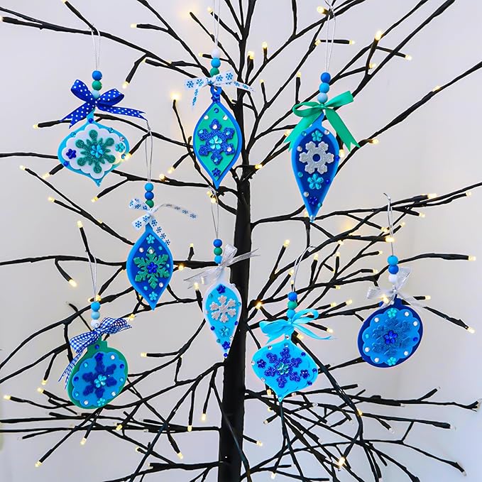 Winlyn 24 Sets Christmas Craft Kits Winter Crafts DIY Snowflake Baubles Ornaments Decorations Snowflake Foam Stickers Christmas Arts and Crafts for Kids Holiday Classroom Art Activities Party Favors