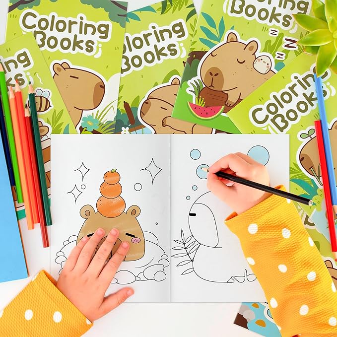 BZaber Capybara Coloring Books - 24Pcs Cute Capybara Cartoon Pattern Activity Coloring Books for Kids Bulk Animals DIY Art Booklet Drawing for Party Favor Supplies Birthday Gift Goodie Bag Filler