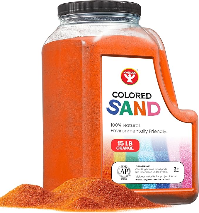 Hygloss Colored Play Sand – 15 lb Orange Craft Sand for Sand Art, Christmas Gifts & Decorations, DIY Projects, Classroom Activities, and Plant Décor – Fine, Non-Toxic Sand, Safe for Kids Ages 3+