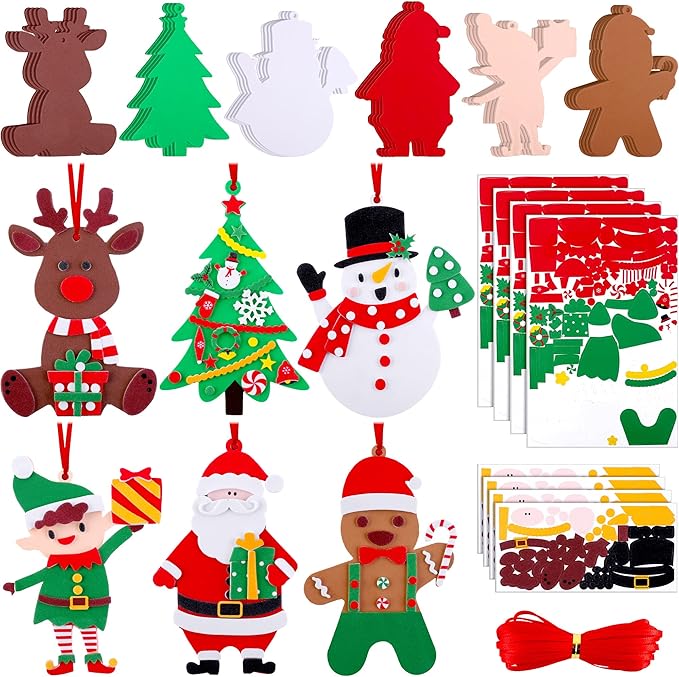 Fovths 24 Pieces Christmas Foam Sticker Set DIY Christmas Crafts Xmas Party Decorations Christmas Tree Ornament for Christmas Party Game, 6 Styles
