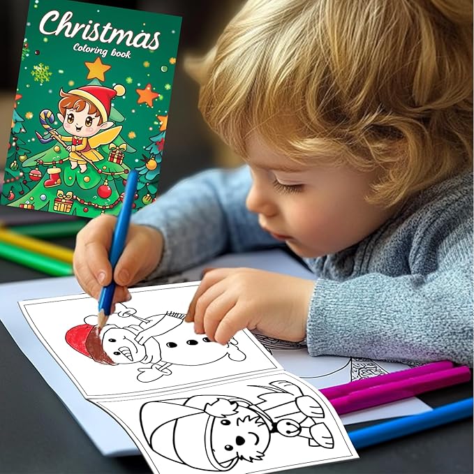Enxhz 48 Pack Christmas Coloring Books Party Favors for Kids Girls Boys, Bulk Xmas Holiday Coloring Books, Xmas Stockings Goodie Bags Stuffer Filler Fun Holiday Party Supplies - A