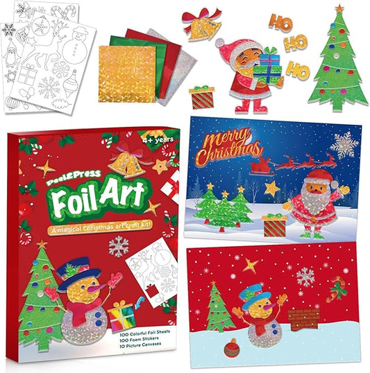 Vloso Christmas Fun Foil Art Kit for Kids,No Mess Art Creative Activity Travel Art and Crafts for Kids,Christmas Gifts Crafts for Girls&Boys Ages 4, 5, 6, 7, 8, 9(Christmas)