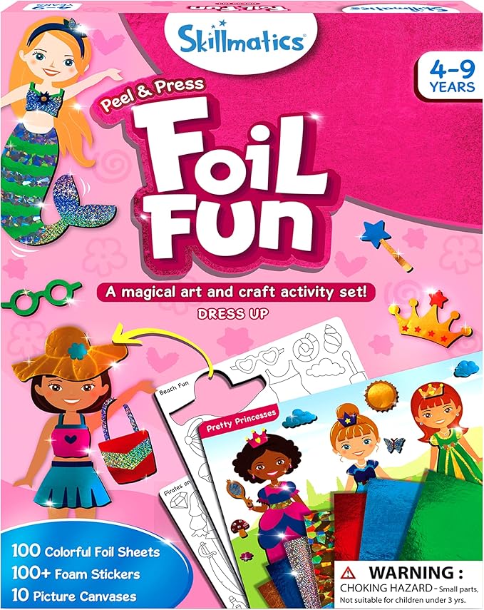 Skillmatics Art & Craft Activity - Foil Fun Dress Up, No Mess Art for Kids, Craft Kits & Supplies, DIY Creative Activity, Gifts for Girls & Boys Ages 4, 5, 6, 7, 8, 9, Travel Toys
