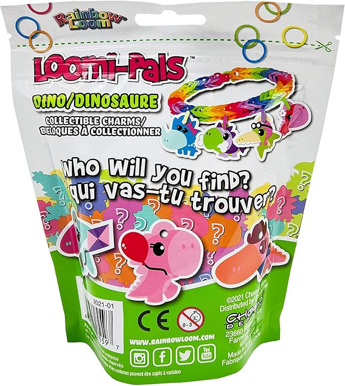 Rainbow Loom® Loomi-Pals Dino Collectible, Features 30 Mystery Cute Dino Themed Charms and 600 Colorful Rubber Bands All in a RESEALABLE Bag, Great Gifts for Boys and Girls 7+