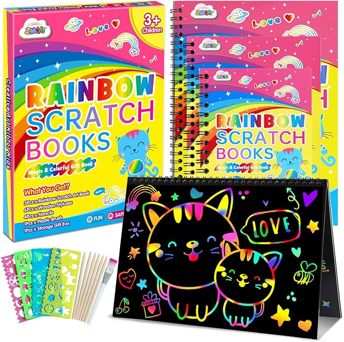 ZMLM Rainbow Scratch Paper for Kids: Art Craft Magic Paper Gift Set Coloring Drawing Supplies Kit for Teen Age 3-6 Girls Boys Game for Birthday Party Favor| Activity Fun| Learning