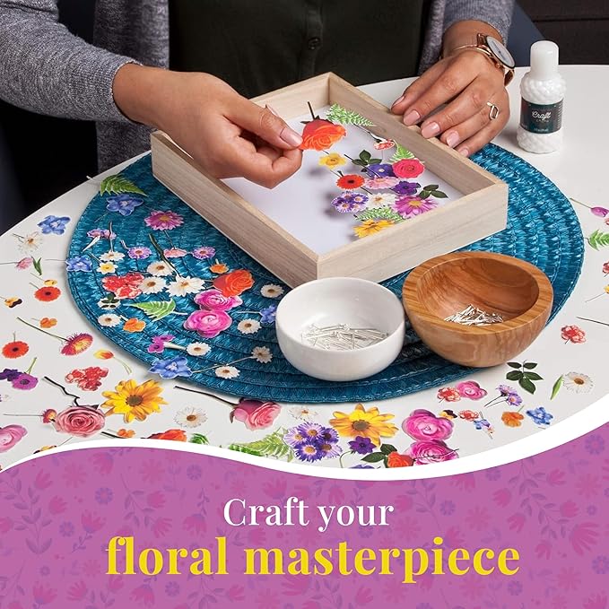 DIY Flower Craft Kit for for Teens & Adults - Make Beautiful Flower Art Piece for Wall - Faux Flower Terrarium Kits - Precut Paper Flowers with Glue - DIY Art & Craft Gifts
