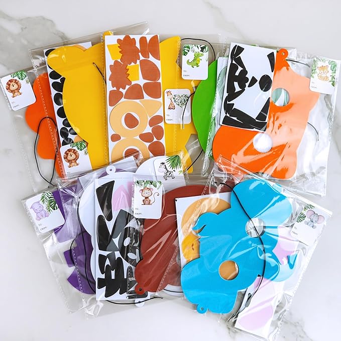 Winlyn 27 Sets Jungle Animal Masks Craft Kits Safari Animal Face Masks DIY Foam Zoo Animal Party Mask Art Sets Animal Face Stickers for Kids Jungle Safari Birthday Classroom Activities Party Favors