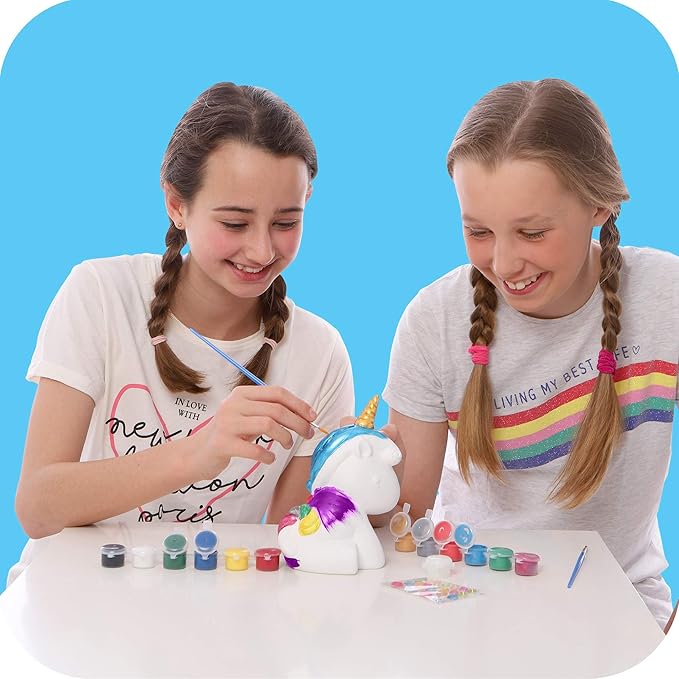 Original Stationery Paint and Decorate Your Own Unicorn Money Box, Kids Paint Set for Girls with 21 Gems, 12 Non Toxic Fun Colors and Lots More!
