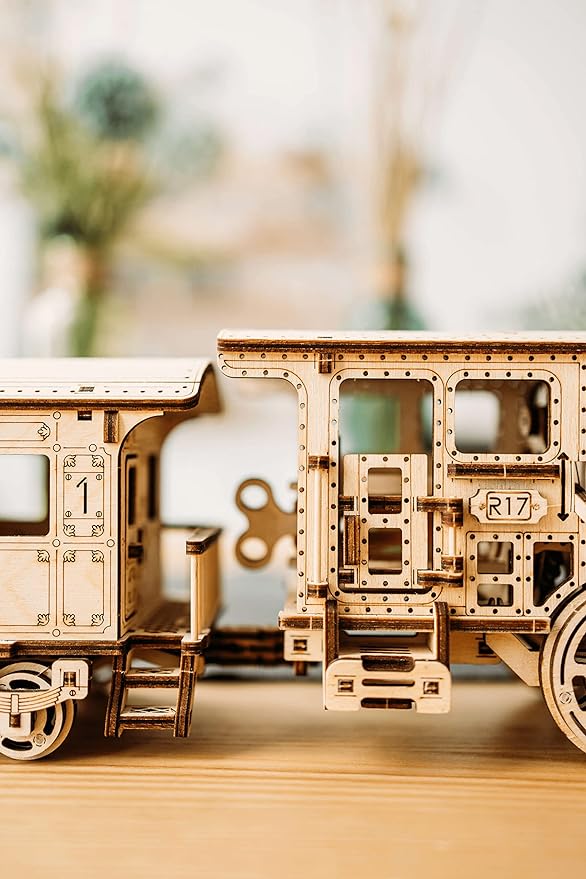 Wood Trick Wooden Toy Train Set with Railway - 34x7″ - Locomotive Train Toy Mechanical Model Kit - 3D Wooden Puzzles for Adults and Kids to Build - Engineering DIY Wooden Models for Adults to Build