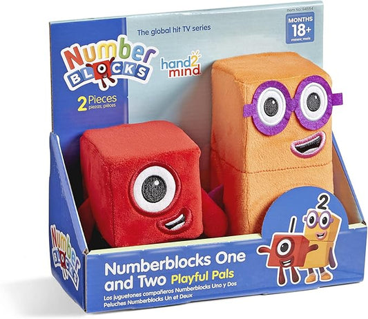 hand2mind Numberblocks One & Two Playful Pals Plush, Numbers for Toddlers, Preschool Math Learning Toys, Stuffed Animal Plushies, Counting Blocks Stuffies, Kids Birthday Gifts, Easter Basket Stuffers