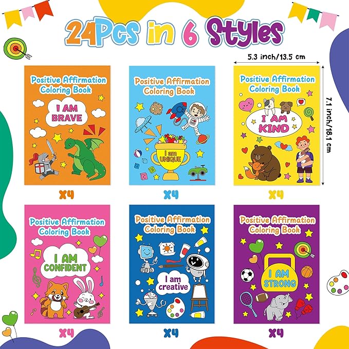Dvbonike 24Pcs Positive Affirmation Coloring Books - Promote Confidence DIY Color-in Pages Booklet Bulk Drawing Motivational Stress Relieving Party Supplies for School Classroom Rewards Gift for Kids