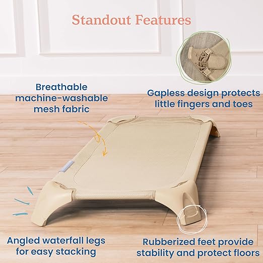 ECR4Kids Stackable Cozy Cot with Storage, Classroom Furniture, Sand, 6-Pack