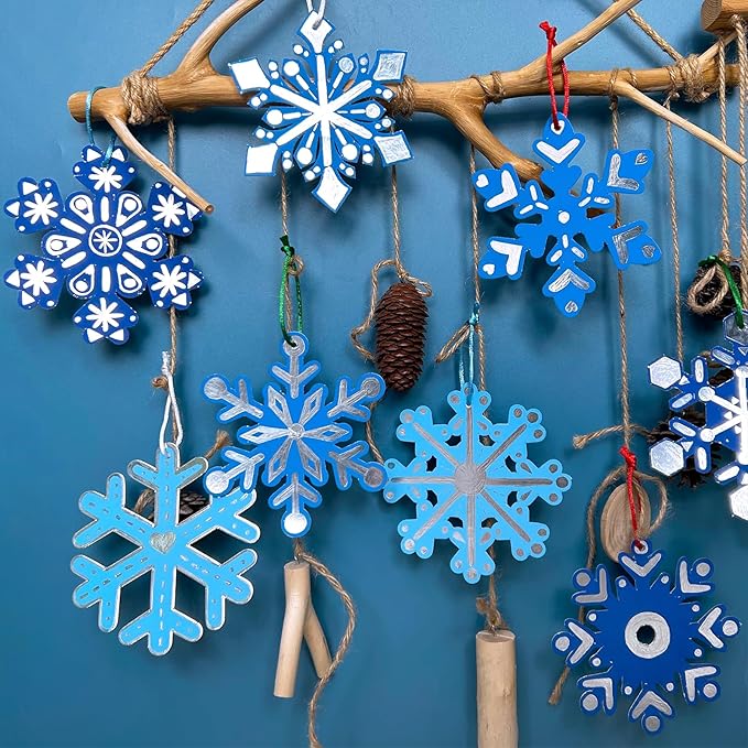 Winlyn 56 Sets 8 Styles Magic Color Scratch Blue Snowflake Ornaments Decorations Scratch Art Christmas Craft Kits Winter Crafts for Kids Holiday Seasonal Home Classroom Activities Party Favors