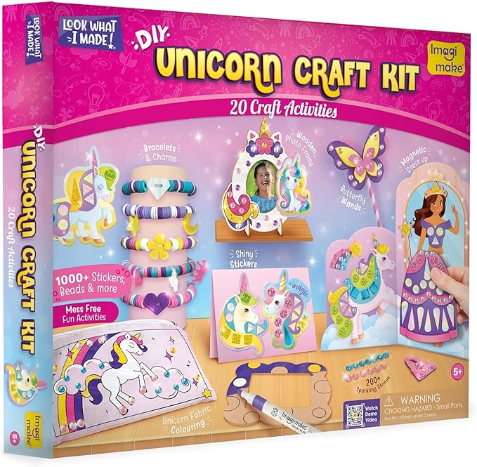 Imagimake Unicorn Craft Kit | 20+ Mess Free Activities | Bracelet Making Kit, Magnetic Board Princess Dress Up, Unicorn Stickers and More | Christmas Gifts & Christmas Crafts for Girls Ages 5, 6, 7, 8