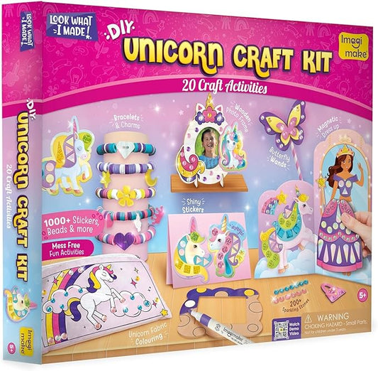 Imagimake Unicorn Craft Kit | 20+ Mess Free Activities | Bracelet Making Kit, Magnetic Board Princess Dress Up, Unicorn Stickers and More | Christmas Gifts & Christmas Crafts for Girls Ages 5, 6, 7, 8