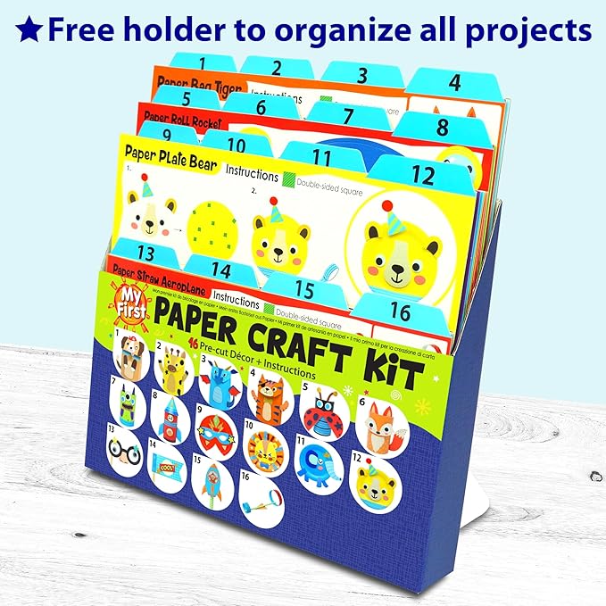 KRAFUN My First Safari Animal Paper Craft Kit, 18 DIY Arts and Crafts Zoo Animal, Organized Craft Activities Supplies Box Assembling Creative Toys for Toddlers, Boys, Girls 3-8 Years Old