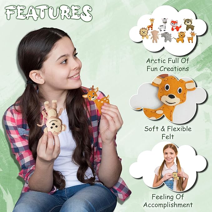 MOMOTOYS Kids Sewing Kit for Kids, Fun & Educational Wild Animals Sew Craft Set for Boys and Girls Ages 8-12, Complete Beginner Sewing Kit with Felt Plushie for Creative DIY Projects
