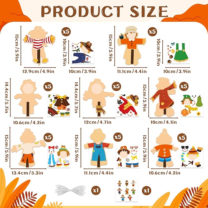 BeYumi Fall Scarecrow Craft Kit - 123Pcs Fall Scarecrow Craft Kit DIY Autumn Thanksgiving Art Craft Make Your Own Scarecrow Set Home Classroom Game Activities Art Supplies Decor for Kindergarten Kids