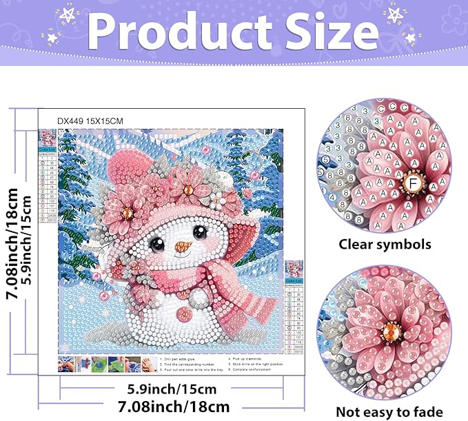 hkejoi Christmas Diamond Painting Kits with Frame- Snowman Diamond Art Kits, Big Gem Diamond Painting Arts and Crafts Painting Kit for Gift Home Wall Decor 7x7inch