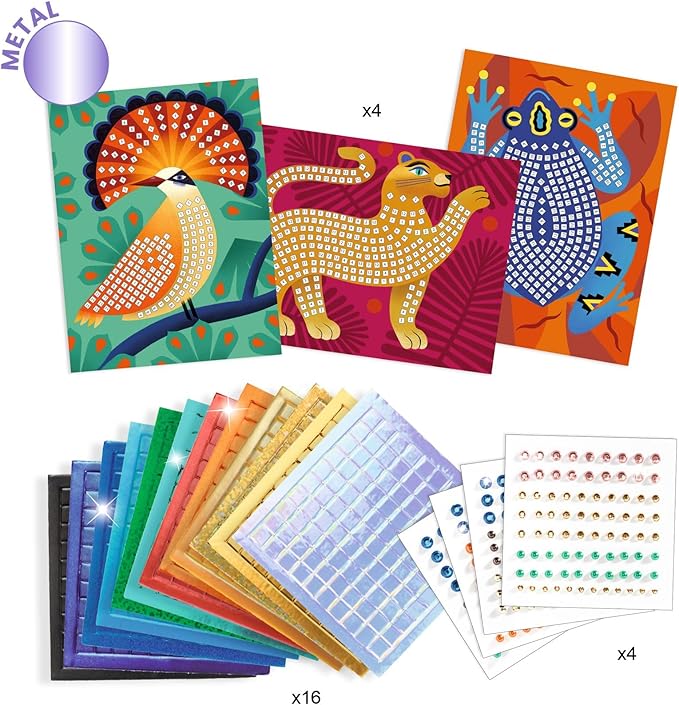 DJECO LGA Mosaics Deep in The Jungle - Create Your Own Mosaic Masterpiece - Fun & Creative for Family & Friends - Educational, Sticker Craft Kit for Children 6+ Girls & Boys