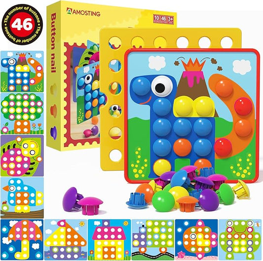 AMOSTING Color Matching Mosaic Pegboard – Sensory Early Learning Kids Activity, Educational Preschool Toys Gifts for Toddlers, Boys & Girls Ages 3+