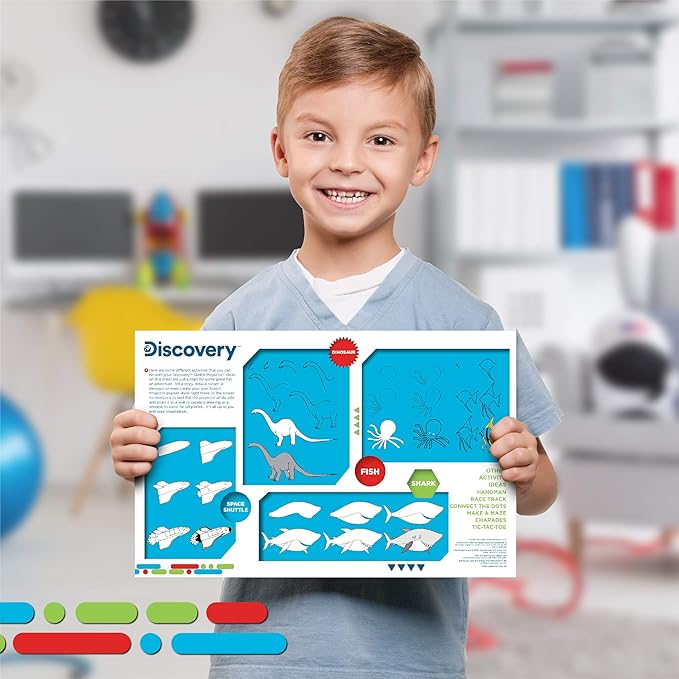 Discovery Kids Art Projector with Six Dry Erase Markers and 10 Reusable Drawing Discs, Draw on Reusable Transparent Sheets, Magnify and Project Art onto Ceilings, Walls, and More